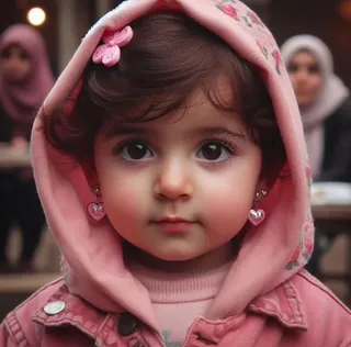 دختری با کاپشن صورتی و گوشواره قلبی